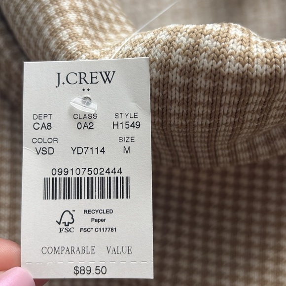 J. Crew Turtleneck Sweater Size Medium Tan White Check - Picture 4 of 10